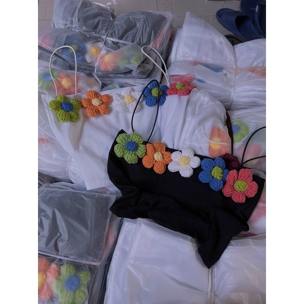 Áo Dây Bún Đính Hoa 5 Màu Thêu Nổi