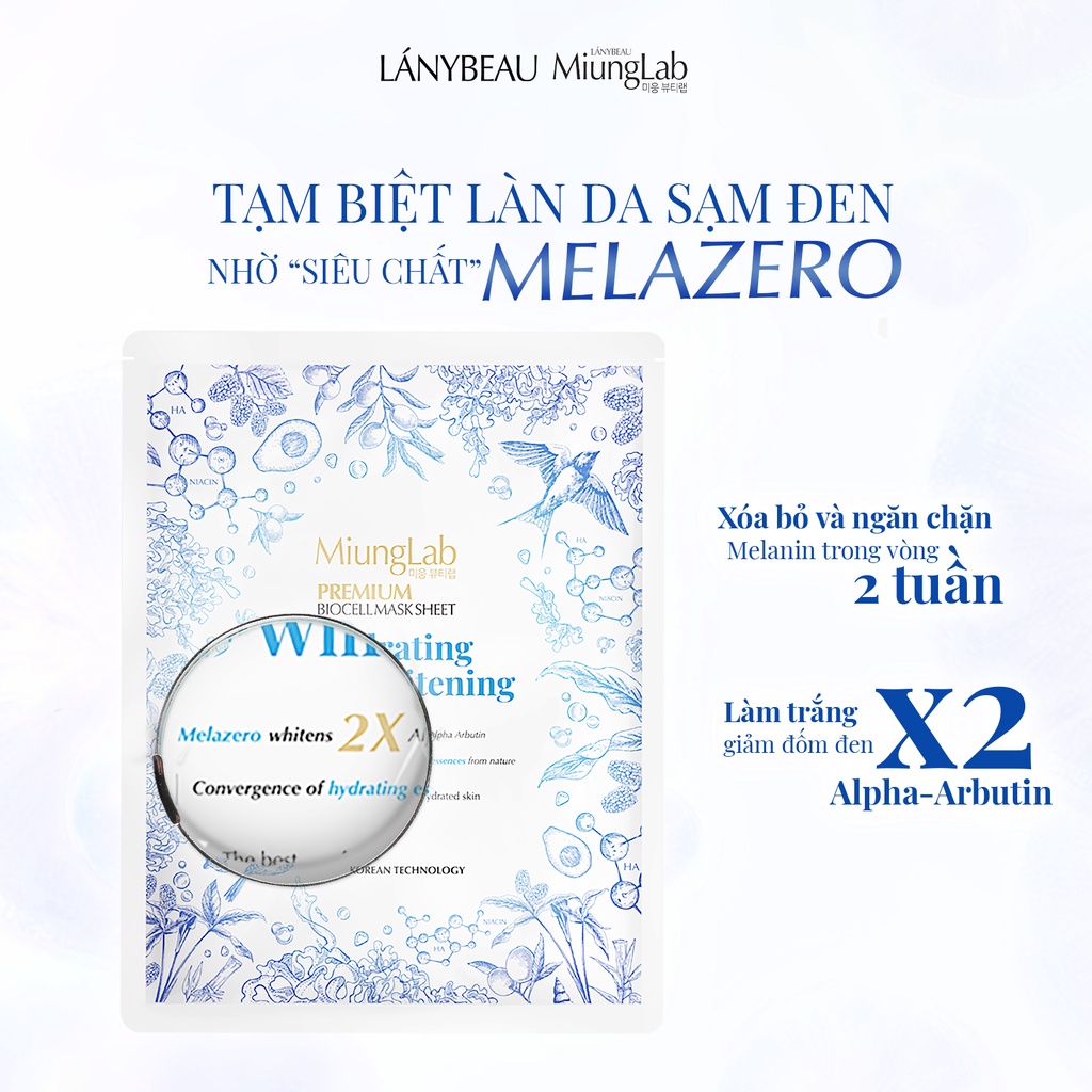 Combo 4 Mặt Nạ cấp ẩm và dưỡng trắng da LÁNYBEAU MiungLab Premium Hydrating & Whitening Biocell Mask Sheet 4x25g