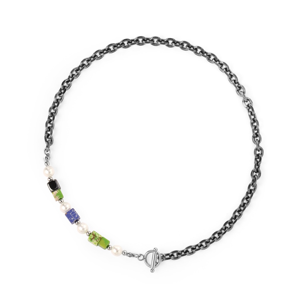 Dây chuyền mặt hình vuông đính đá mã não phong cách retro thời trang