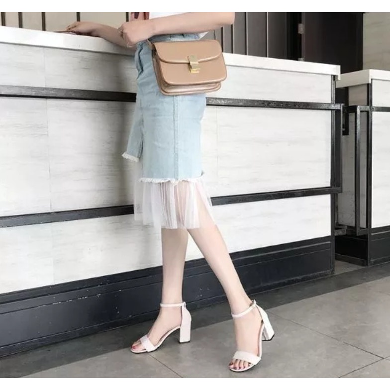 Giày cao gót sandal 7cm bản sáp ngang đen - CG-0116