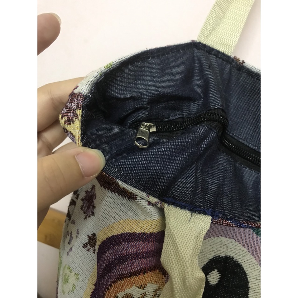 Túi tote thổ cẩm có khóa miệng