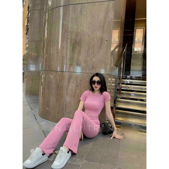 Set Bộ Nữ Sang Chảnh Áo Croptop Phối Quần Ống Loe Phong Cách Hiện Đại Kèm Ảnh Thật Thời Trang Nữ Minh Phúc