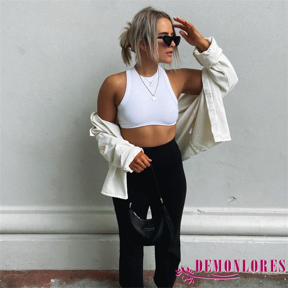 Áo Croptop Sát Nách Cổ Tròn Màu Sắc Thanh Lịch Cho Nữ