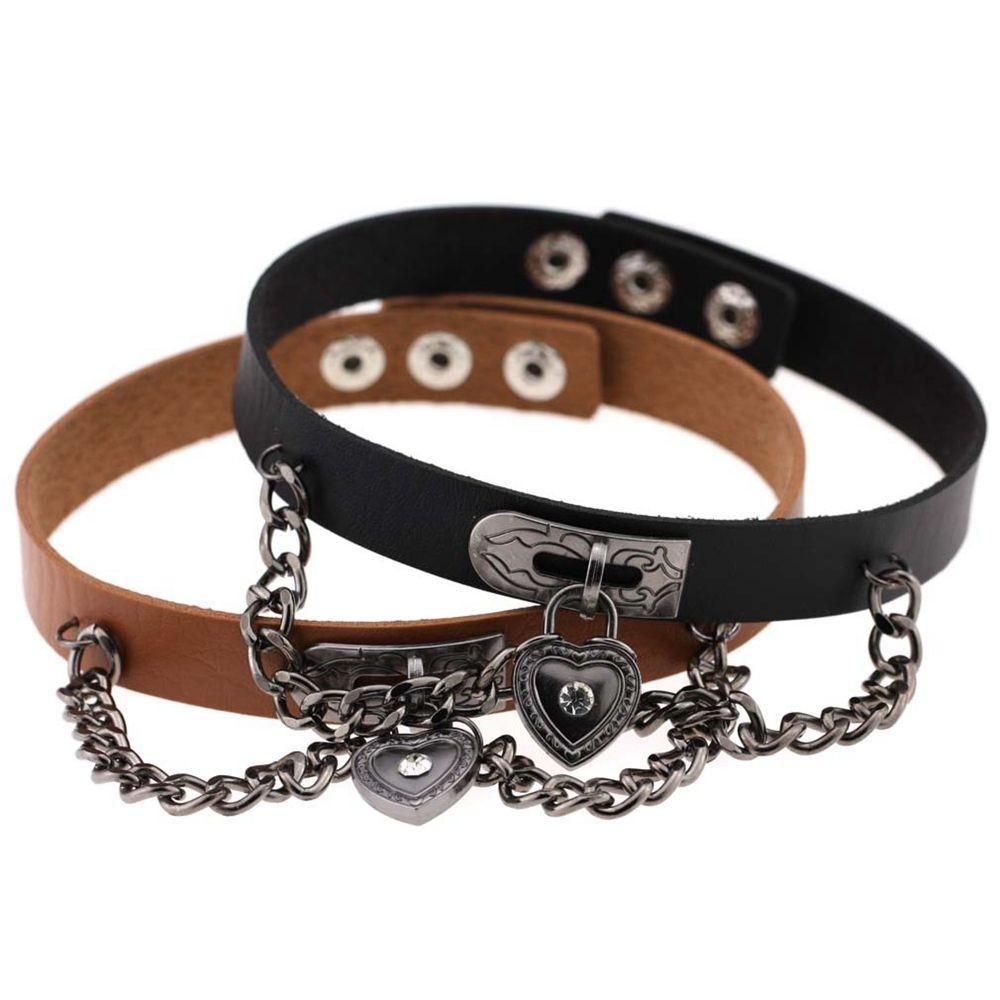 Vòng Cổ Choker Da PU Phối Dây Xích Kim Loại Mặt Trái Tim Phong Cách Gothic Quyến Rũ