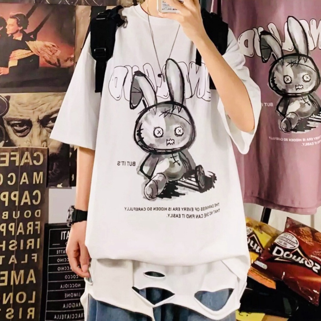 Áo Thun Tay Lỡ Unisex BUNNY WIOOPS Coca Store, Áo Phông Nam Nữ Form Rộng, Đủ Size Từ 35kg Đến 75kg.