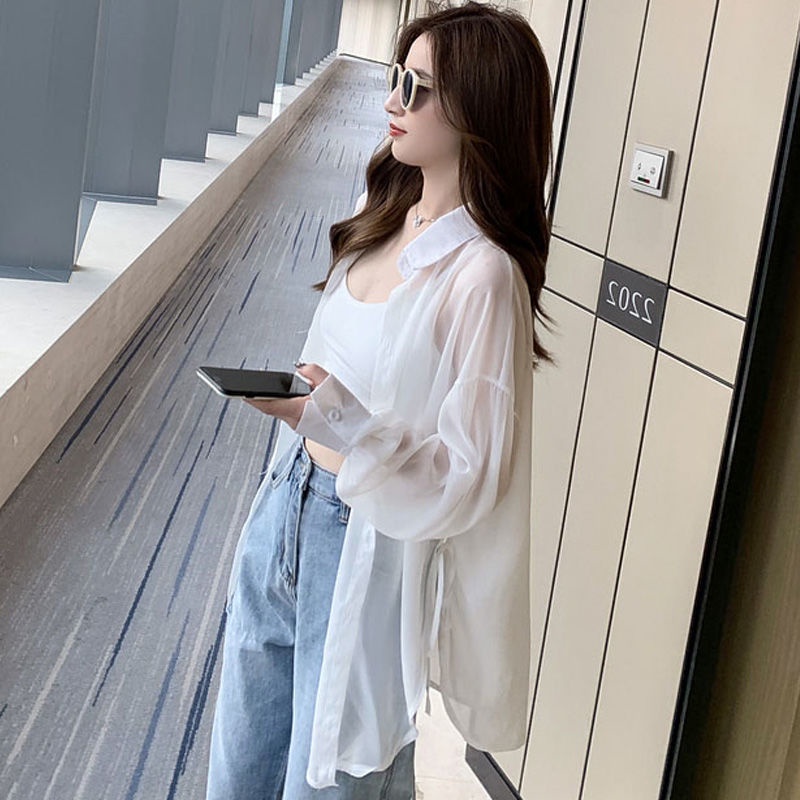 Áo Khoác Sơ Mi Trắng Mỏng Tay Dài Chống Nắng Thời Trang Mùa Hè 2022 Mới Dành Cho Bạn Nữ