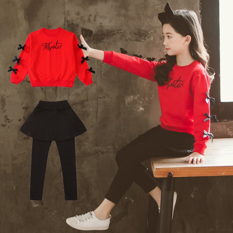 Set Áo Tay Dài + Chân Váy Đính Nơ Xinh Xắn Thời Trang Dành Cho Mùa Thu | BigBuy360 - bigbuy360.vn