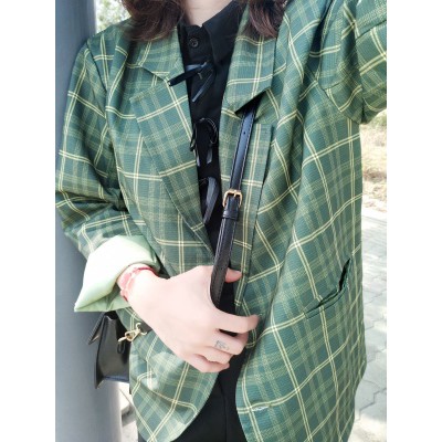 (Hàng Đẹp)Ảnh thật 4 hình cuối-Áo blazer kẻ xanh bơ Ulzzang | BigBuy360 - bigbuy360.vn