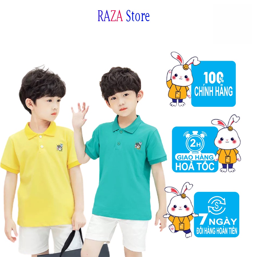 Áo polo bé trai RAZA Store chất liệu cotton cao cấp sợi thoáng mát cho bé từ 15kg đến 45kg RZM12