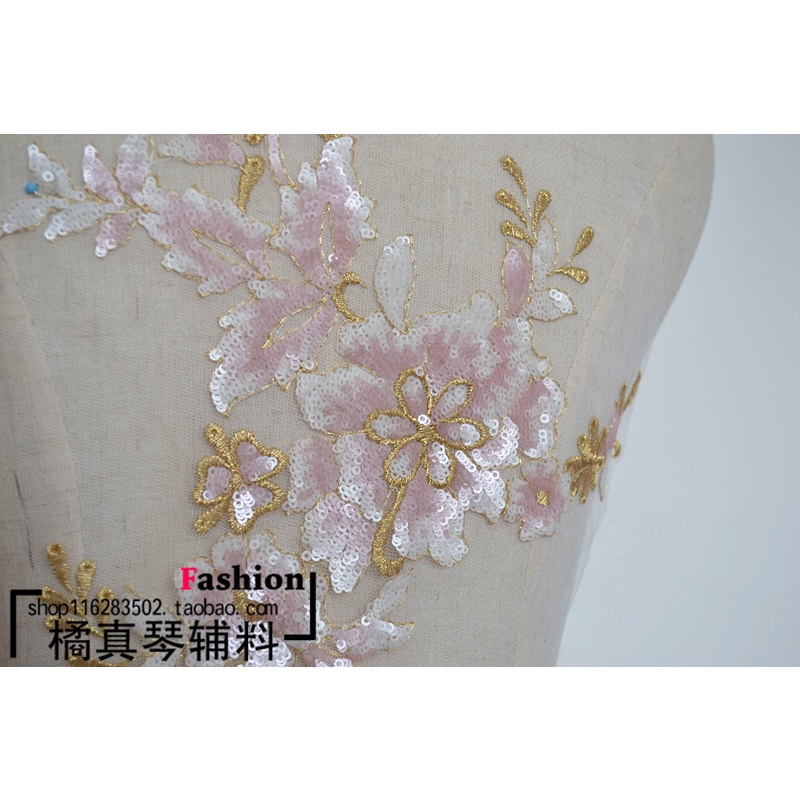 Dây Ren Đính Kim Sa Màu Hồng / Đen / Xám / Xanh Lá / Đỏ Rượu Vang Độc Đáo Trang Trí Váy Cưới Cho Bé Gái