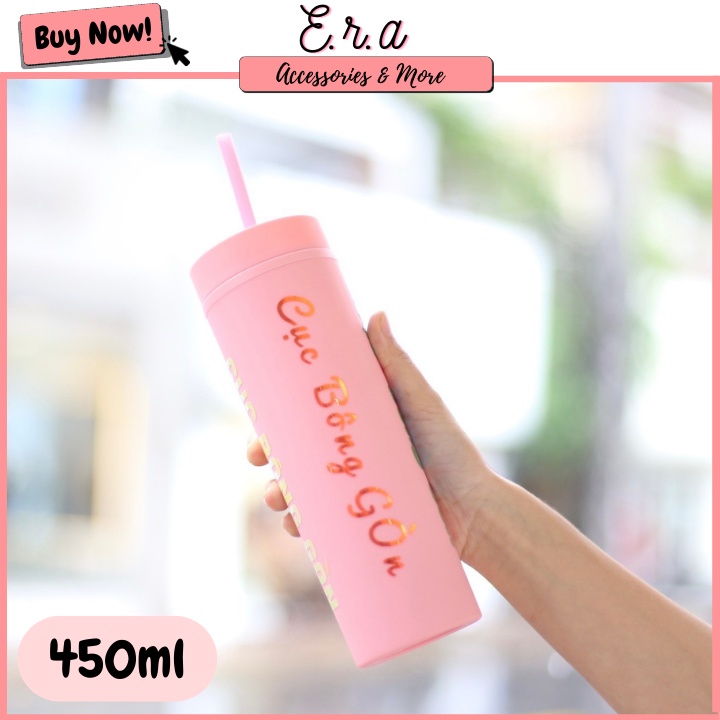[In chữ miễn phí] Bình Đựng Nước Thiết Kế Độc Quyền Cylin ERASHOP 450ML - Giữ Nhiệt 24H- Thép Không Gỉ Cao Cấp, Rẻ Đẹp
