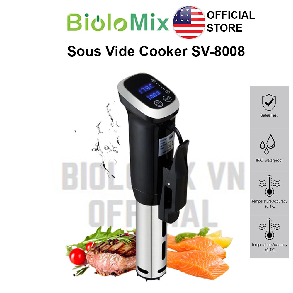 [BioloMix Brand] Máy nấu chậm Sous vide BioloMix SV-8008 với màn hình điều khiển chính xác kỹ thuật số LED