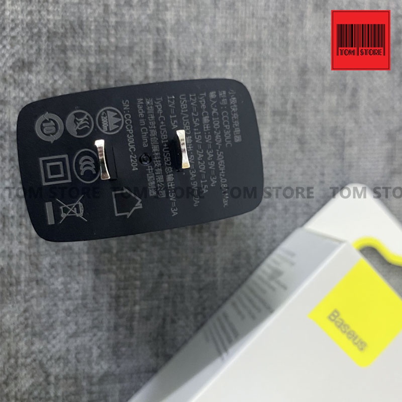 Củ sạc nhanh 30W Baseus Compact Quick Charger tích hợp 3 Cổng Sạc Nhanh 1 Type C và 2 USB