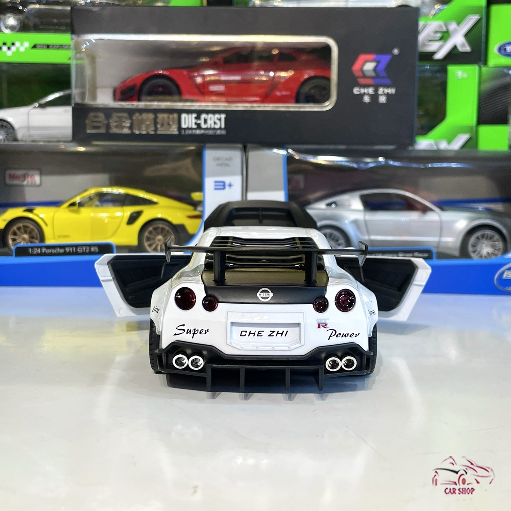 Mô hình xe kim loại Nissan GT R tỉ lệ 1:24 hãng CHEZHI 2 màu (trắng+đỏ)