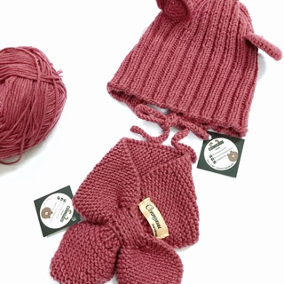 Set mũ len tai Gấu kèm khăn