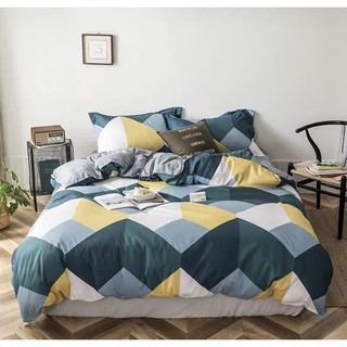 Bộ chăn ga gối , drap giường chất cotton poly họa tiết đa giác màu