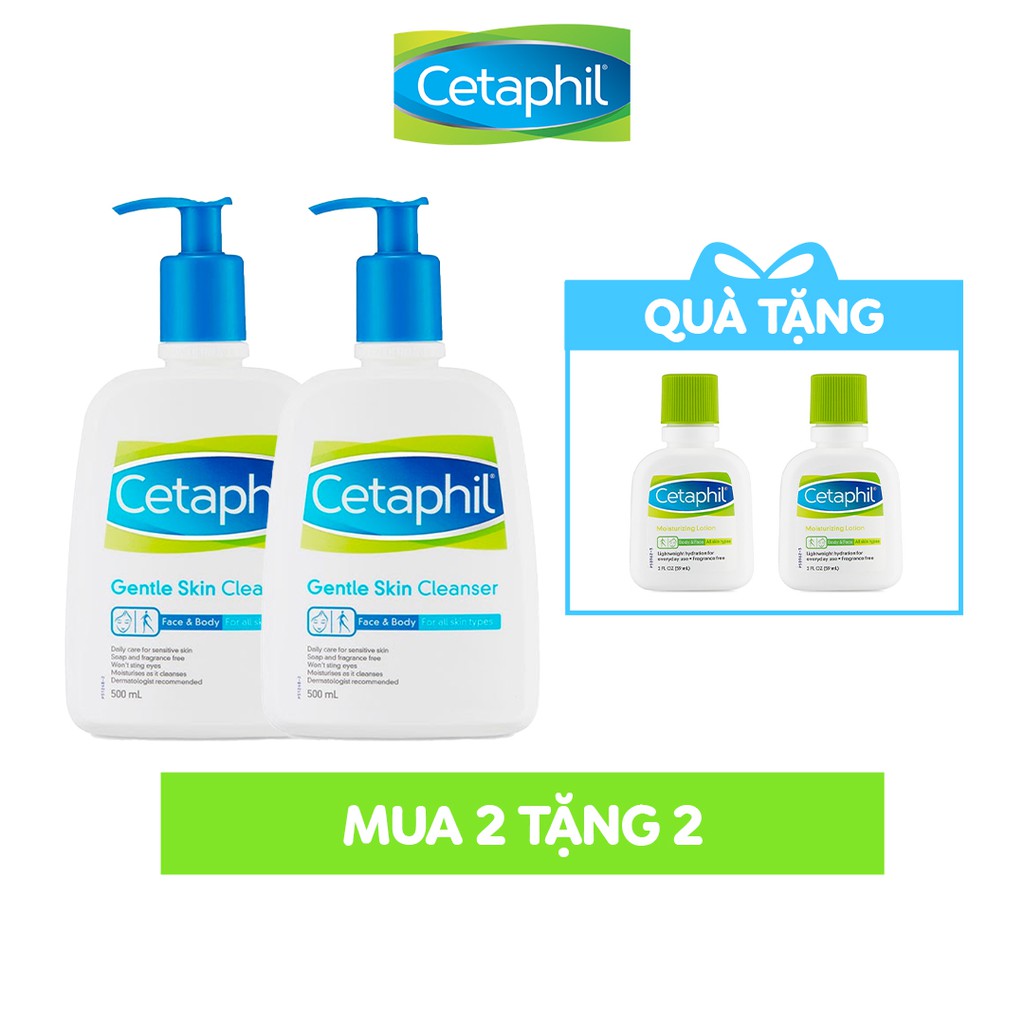 [Mã FMCG100K - 10% đơn 500K] [Tặng 2 chai Lotion 59ml/chai] Combo 2 sữa rửa mặt Cetaphil Gentle Skin Cleaner 500ml | BigBuy360 - bigbuy360.vn