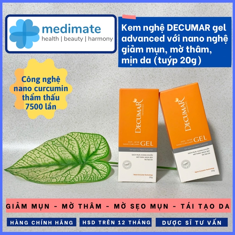 Kem nghệ Decumar advanced gel giảm mụn, mờ thâm, sáng da với nano nghệ thấm tốt hơn nghệ thường (tuýp 20g)