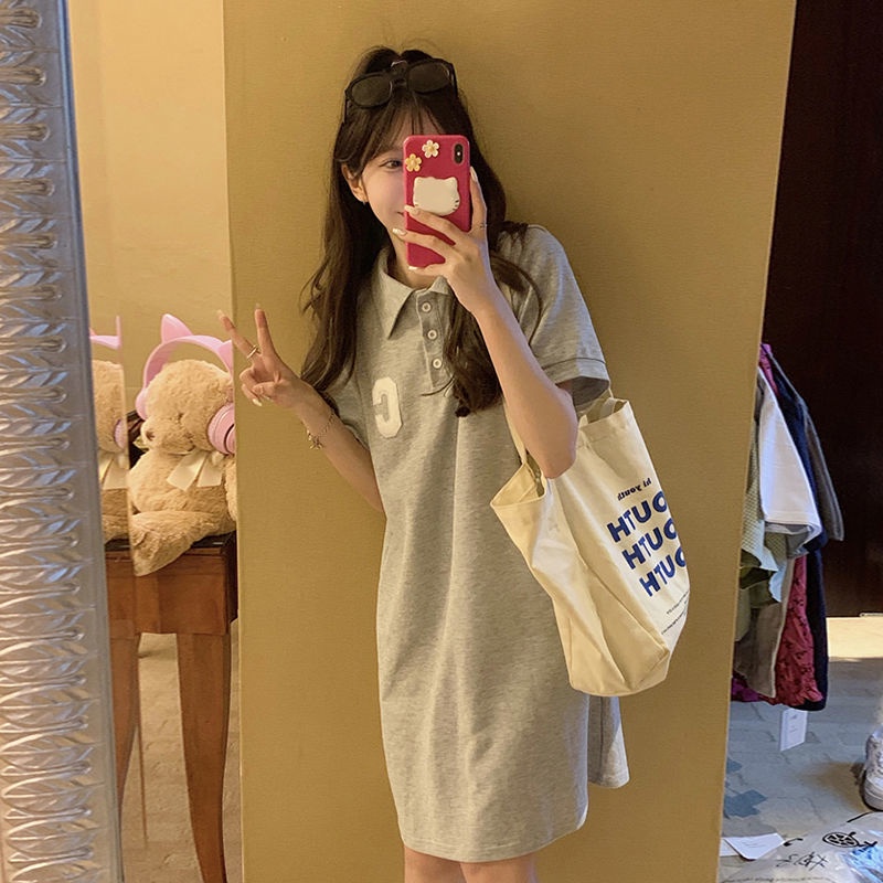 Đầm polo COZOKC tay ngắn dáng rộng phong cách Hàn Quốc dễ thương