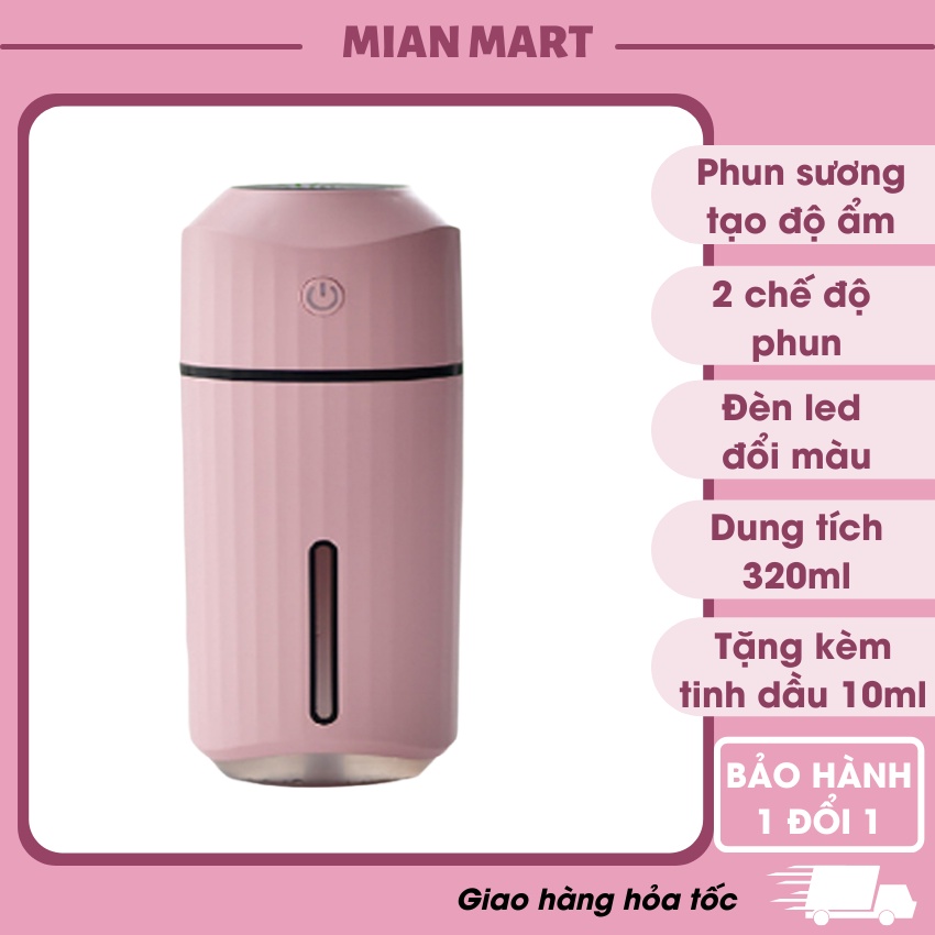 Máy phun sương  mini- máy tạo ẩm mini -  tạo độ ẩm ô tô tặng kèm tinh dầu bh 3 tháng - MIAN MART