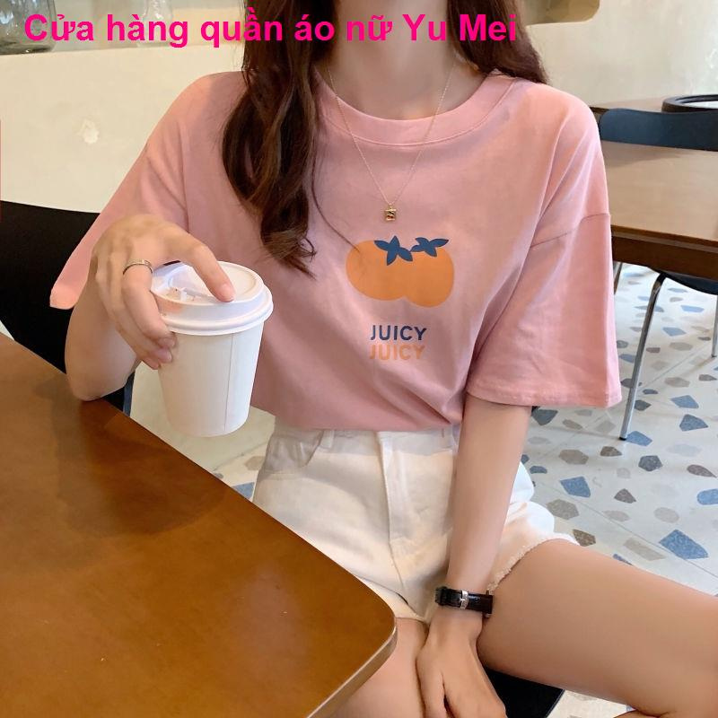 áo ngắn tay khôngáo thun nữ màu kẹo ngọt ngắn tay 2021 mùa xuân và hè Hàn Quốc lỏng lẻo Nhật Bản hồng lưới ngào