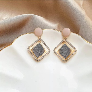 Bông tai hình vuông kim cương nạm đá phong cách Hàn Quốc cực hot - Trang sức khuyên tai