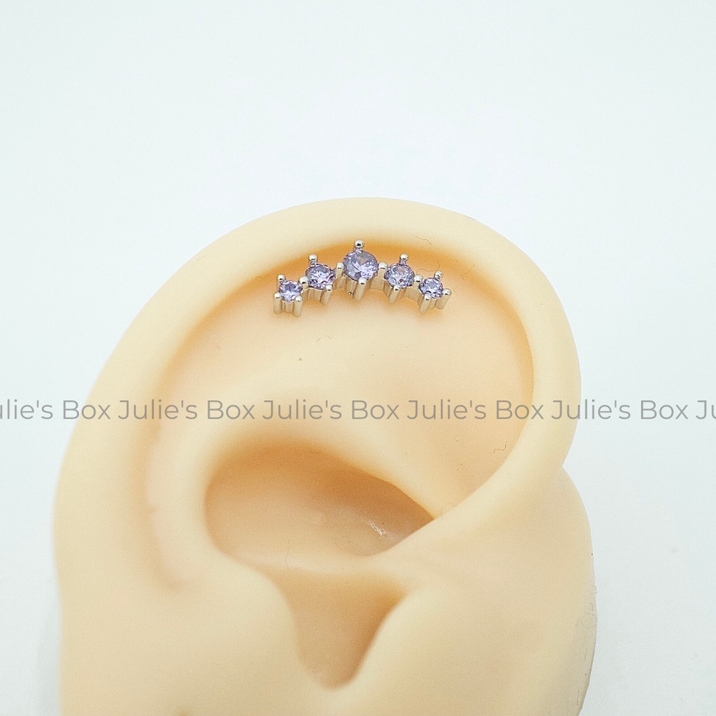 [1 Chiếc] Khuyên Tai Vành 5 Đá Tai Xỏ Nam Nữ Hình Unisex Titanium Không Đen Không Ngứa Không Dị Ứng julies box