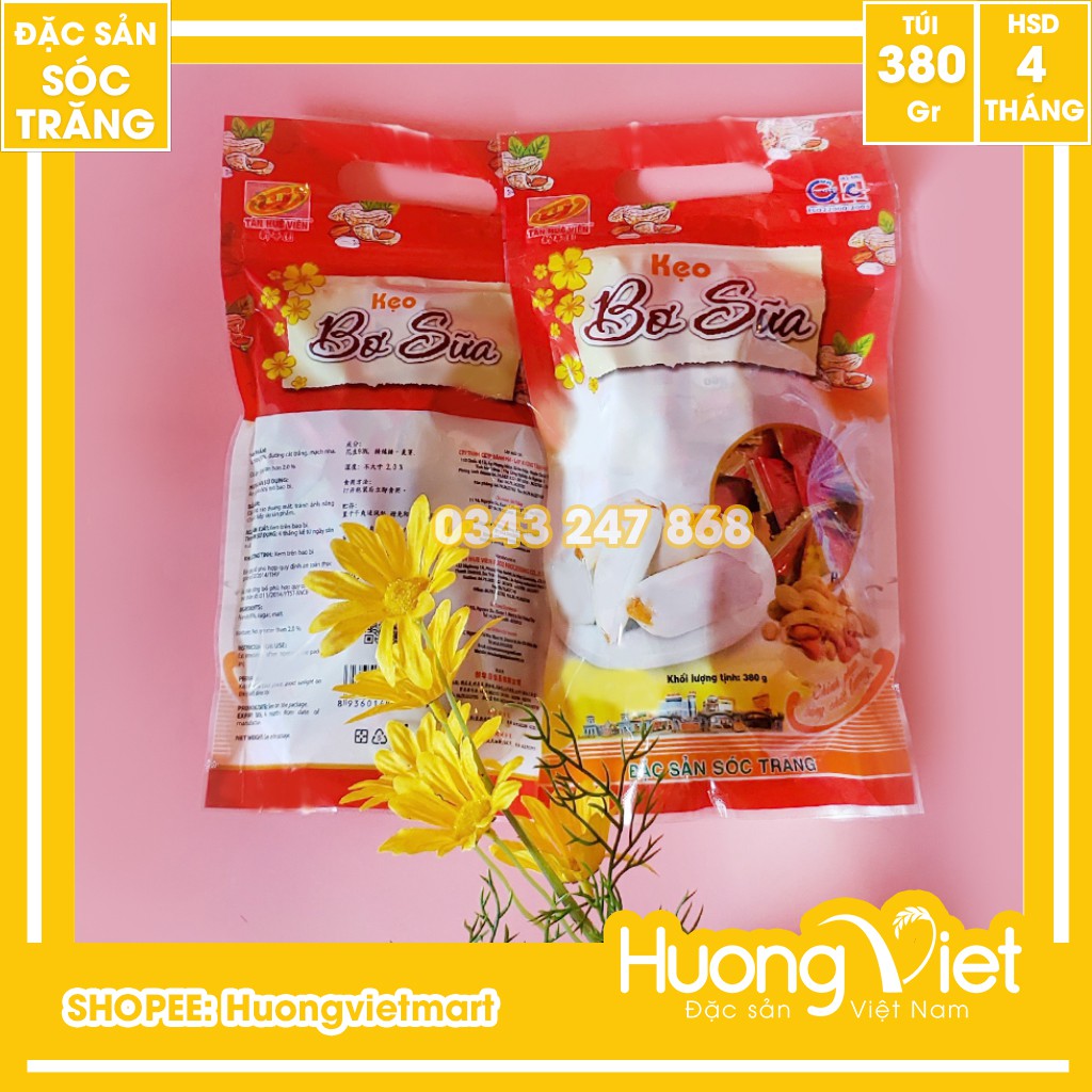 Kẹo kéo hay kẹo dồi lạc vừng, Kẹo bơ sữa đậu phộng cao cấp Tân Huê Viên 380g, giòn thơm đậm đà vị đậu