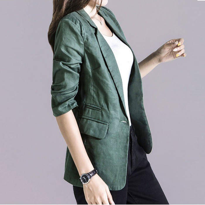 Áo vest Blazer Linen nữ dáng lửng tay chun, thời trang phong cách trẻ