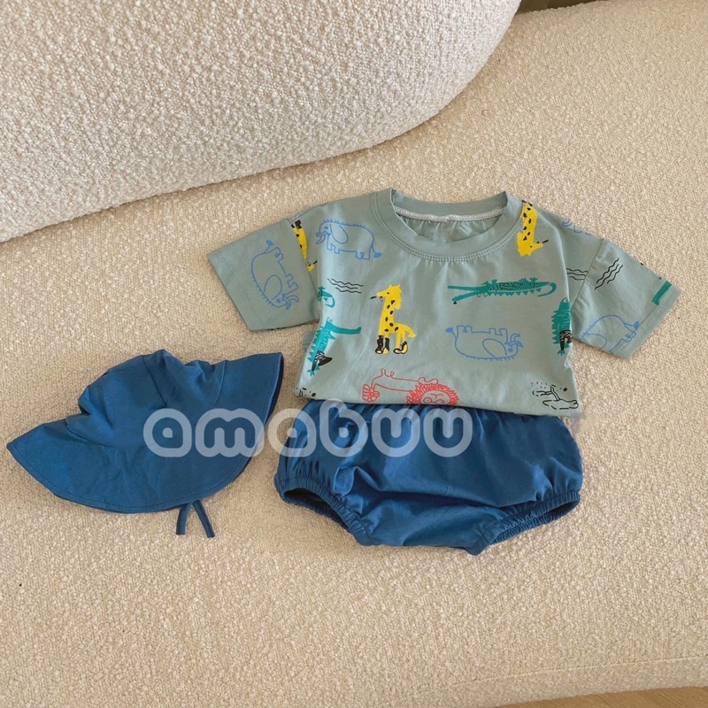 Bộ cộc tay cho bé trai bé gái , set quần áo hè trẻ em 4kg - 15kg kèm mũ chống nắng cho bé yêu