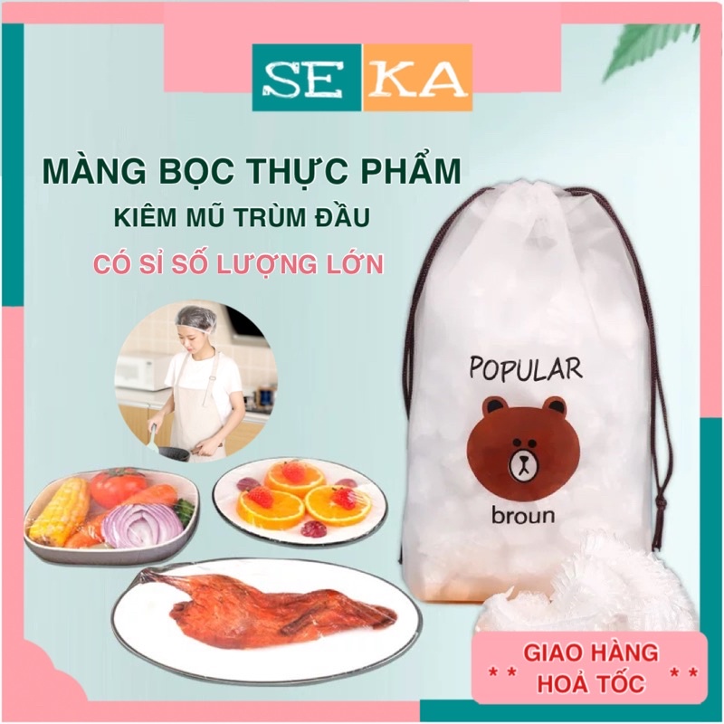 Màng bọc thực phẩm, màng bọc PE kèm túi gấu siêu dai có chun co giãn bọc đồ ăn, chùm đầu đa năng SEKA STORE - 11BTP200