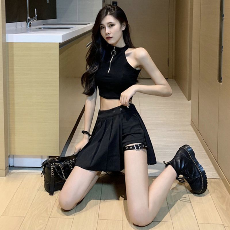 Chân Váy Xếp Ly Mini Lưng Cao Phong Cách Harajuku Punk Cho Nữ