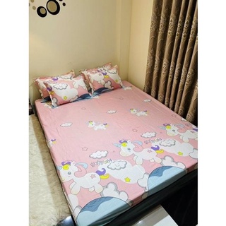 (Bán rẻ lấy tương tác) Ga bọc nệm kèm 2 vỏ gối đầu mẫu Ngựa Hồng Pony Chất poly cotton siêu đẹp