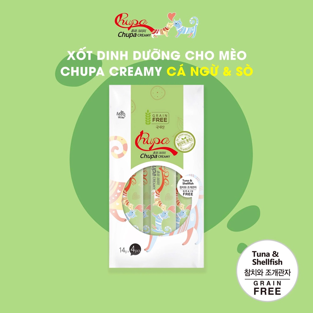 Súp thưởng dinh dưỡng cho mèo Chupa Cream gói 4 thanh