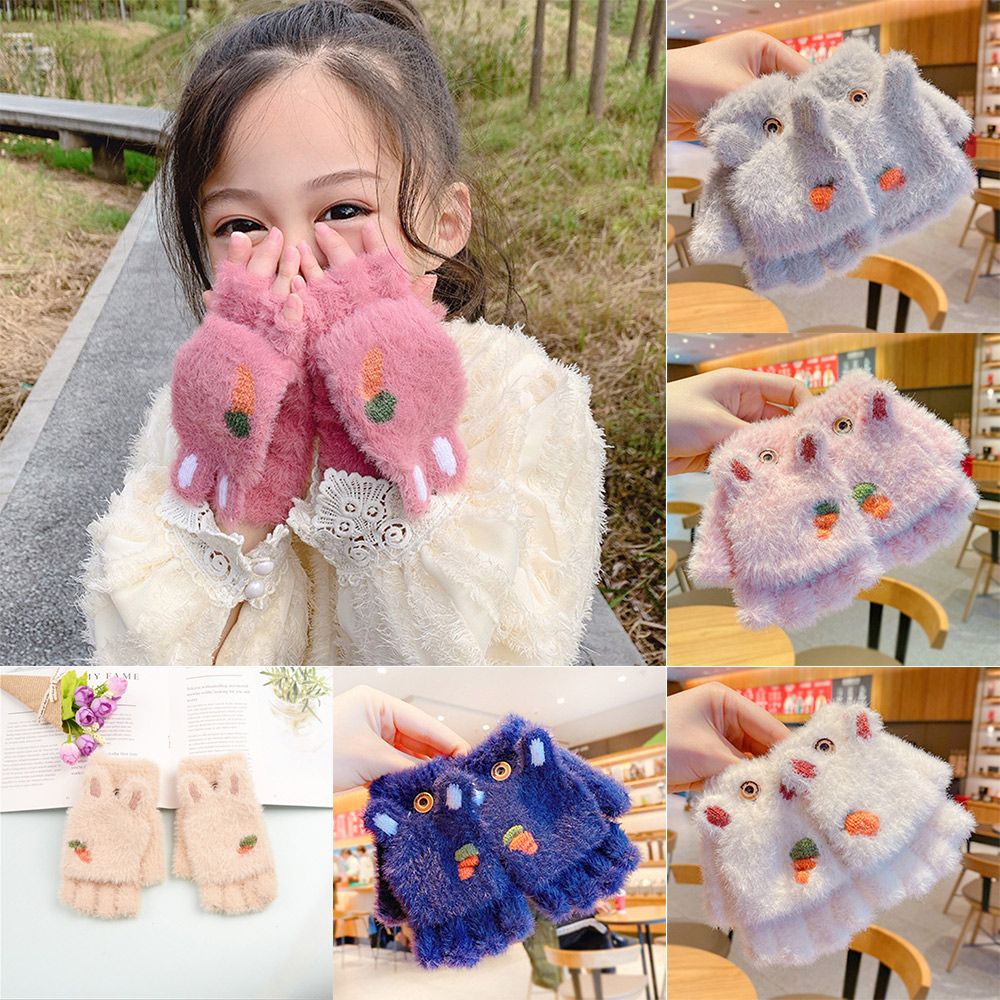 Găng Tay Hở Ngón Bằng Vải Bông Dày Mềm Mại Chống Gió Nhiều Màu Dễ Thương Cho Bé