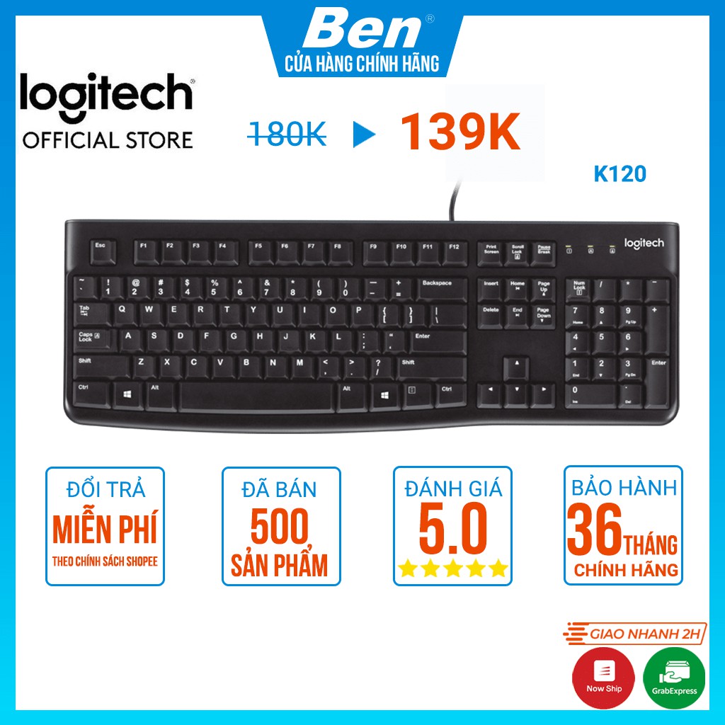 Bàn phím máy tính Logitech K120 - Bàn phím máy tính có dây Usb Logitech - BH 36T