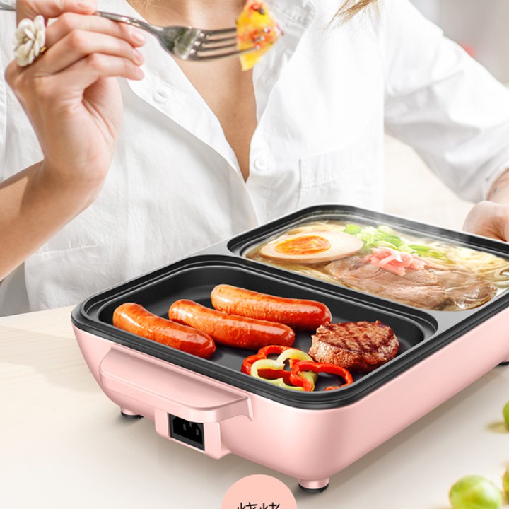 Bếp lẩu nướng 2 ngăn Hàn Quốc, Nồi lẩu 2 in 1 siêu chống dính đa năng_Bảo hành chính hãng 6 tháng - baophong8668