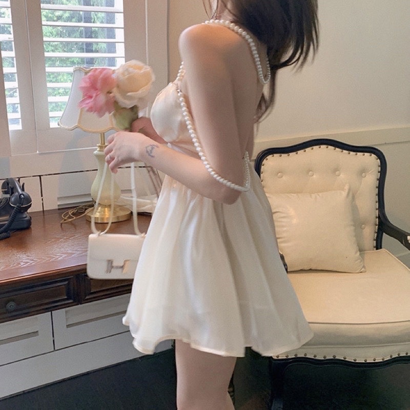 Đầm be dây ngọc tơ organza váy công chúa có sẵn