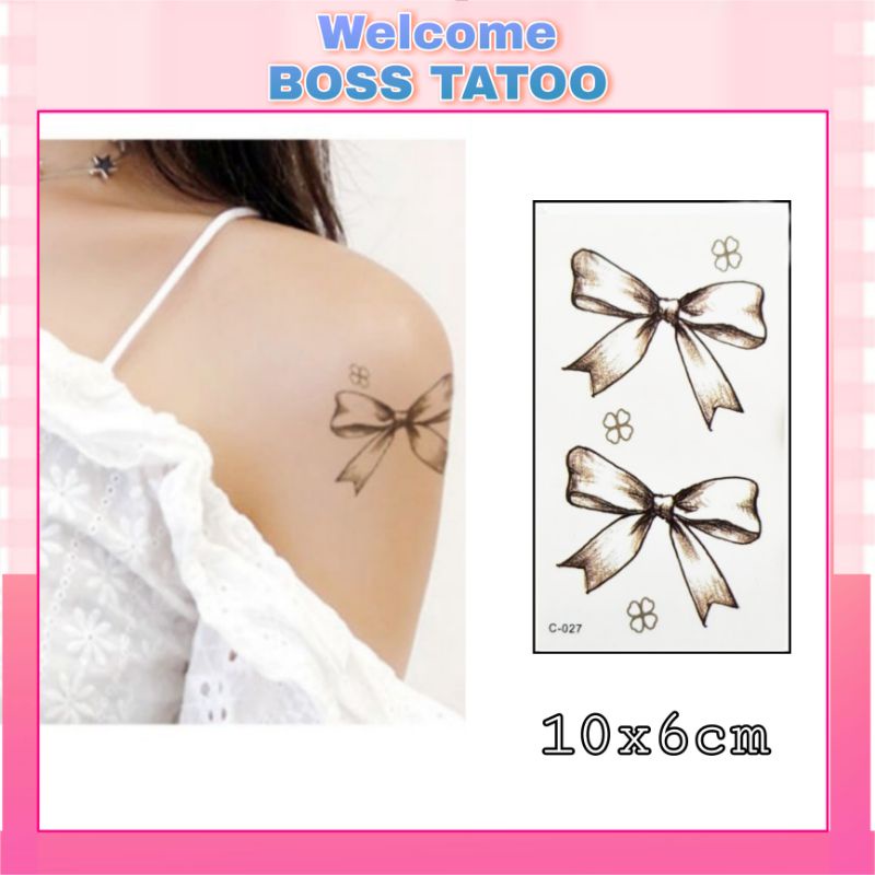 Hình xăm nơ đen c27. Xăm dán tatoo mini tạm thời, size &lt;10x6cm