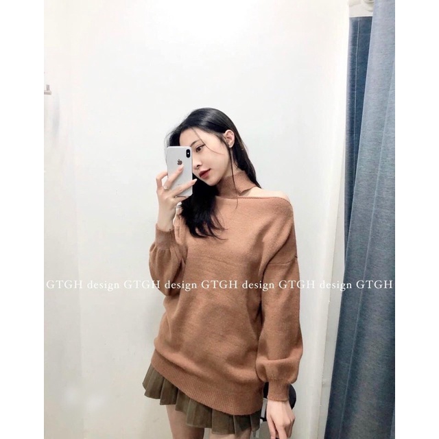 áo len dệt kim dáng dấu quần lệch vai