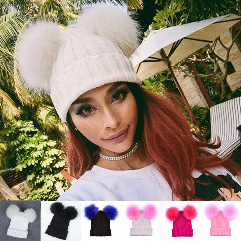 Mũ Len Beanie Nữ Đính Quả Cầu Bông 5 Màu Dễ Thương