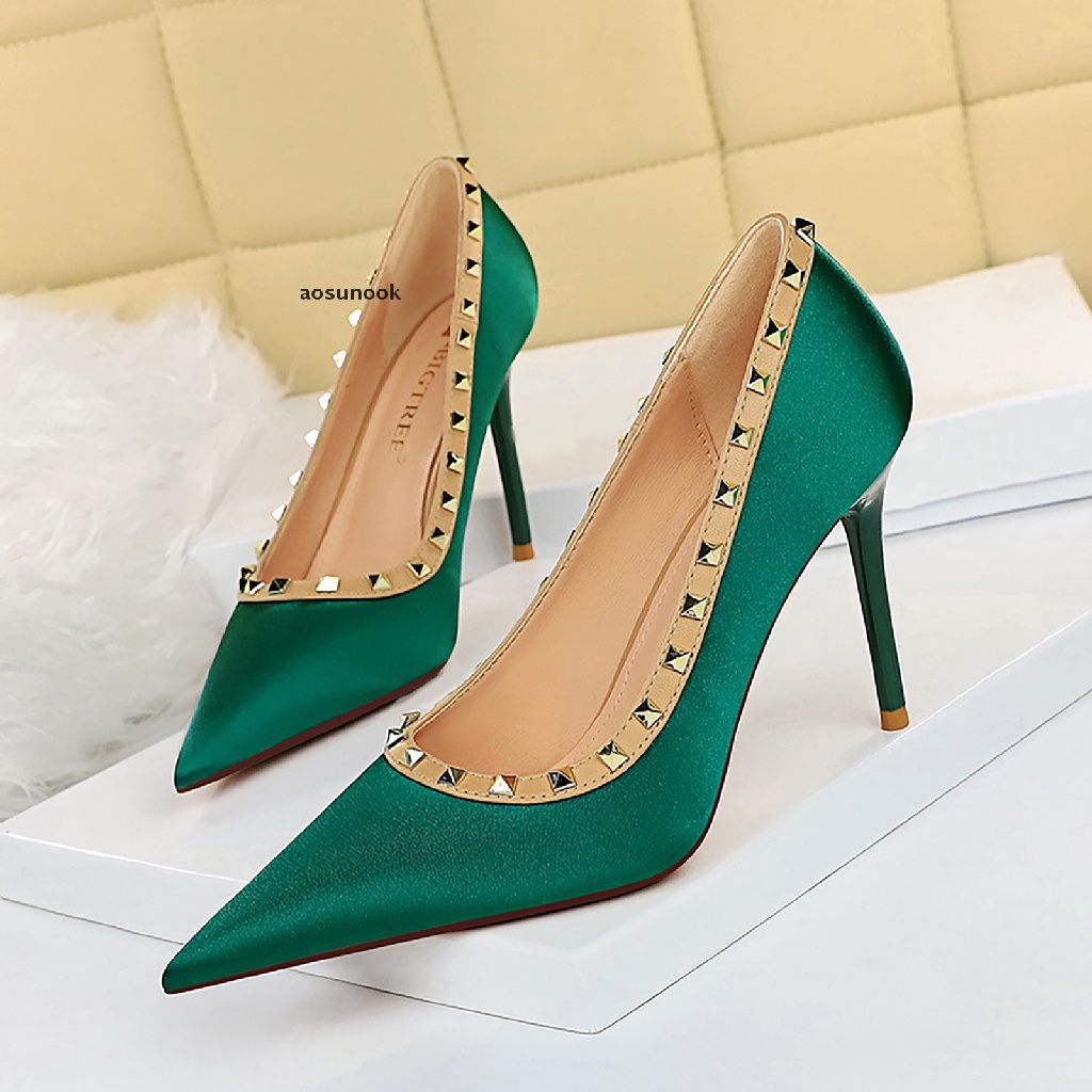 【ook】 Womens Rivet High Heels Sexy Pointed Toe Stilettos Dress Party Pump Shoes .