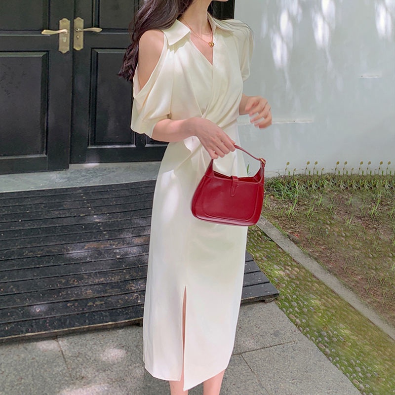 Đầm Sơ Mi Trắng Cổ Chữ V Xẻ Tà Thời Trang Mùa Hè Dành Cho Nữ