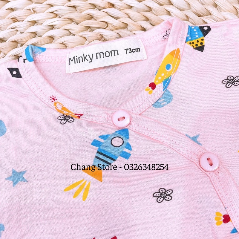 Áo Tay Dài/ Tay Ngắn Màu Vải Thun Lạnh Cao Cấp Minky Mom In Hình Động Vật Cho Bé Từ 3-6kg