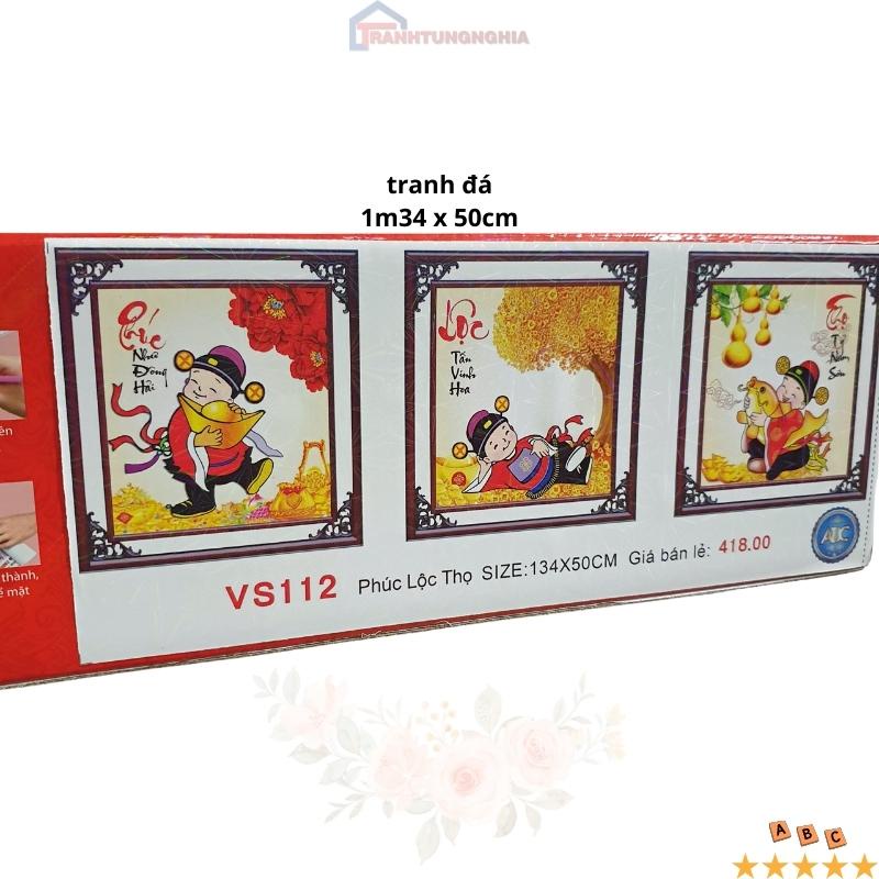 Tranh đính đá, tranh thêu chữ thập phúc lộc thọ thần tài