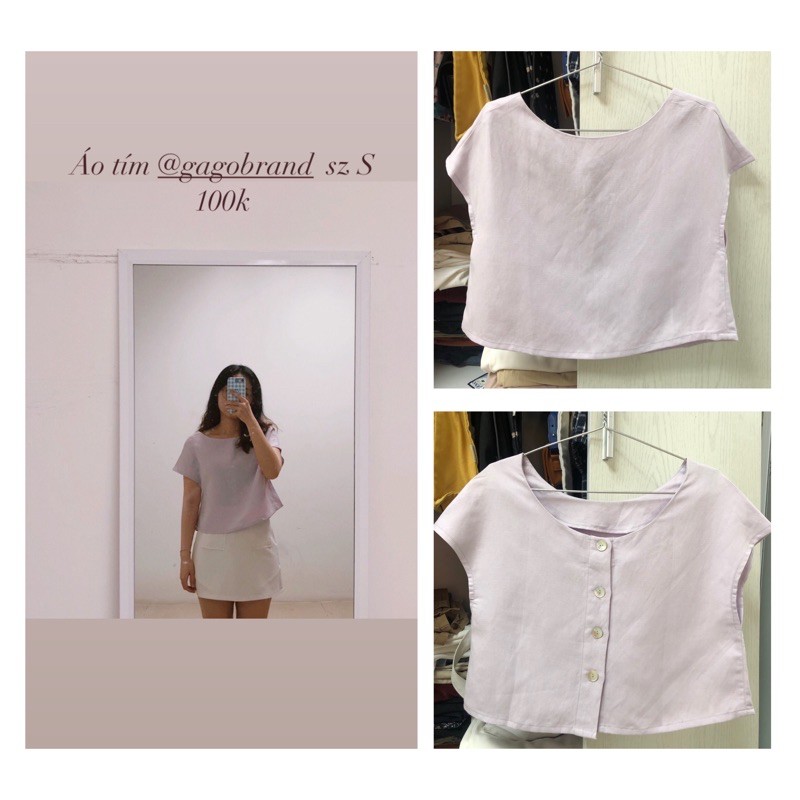 Áo tím tay ngắn cổ tròn hàng nút sau lưng Gago size S 100% new, cắt tag