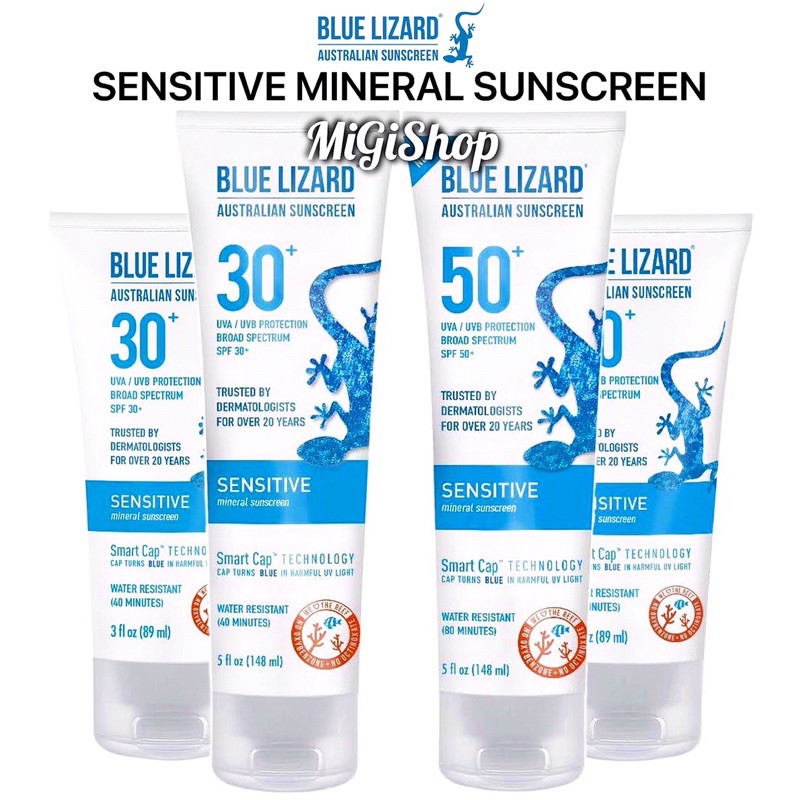 [Hàng Mỹ] Kem Chống Nắng Cho Da Nhạy Cảm Blue Lizard Australian Sunscreen Sensitive Mineral Sunscreen SPF30+/ SPF50+
