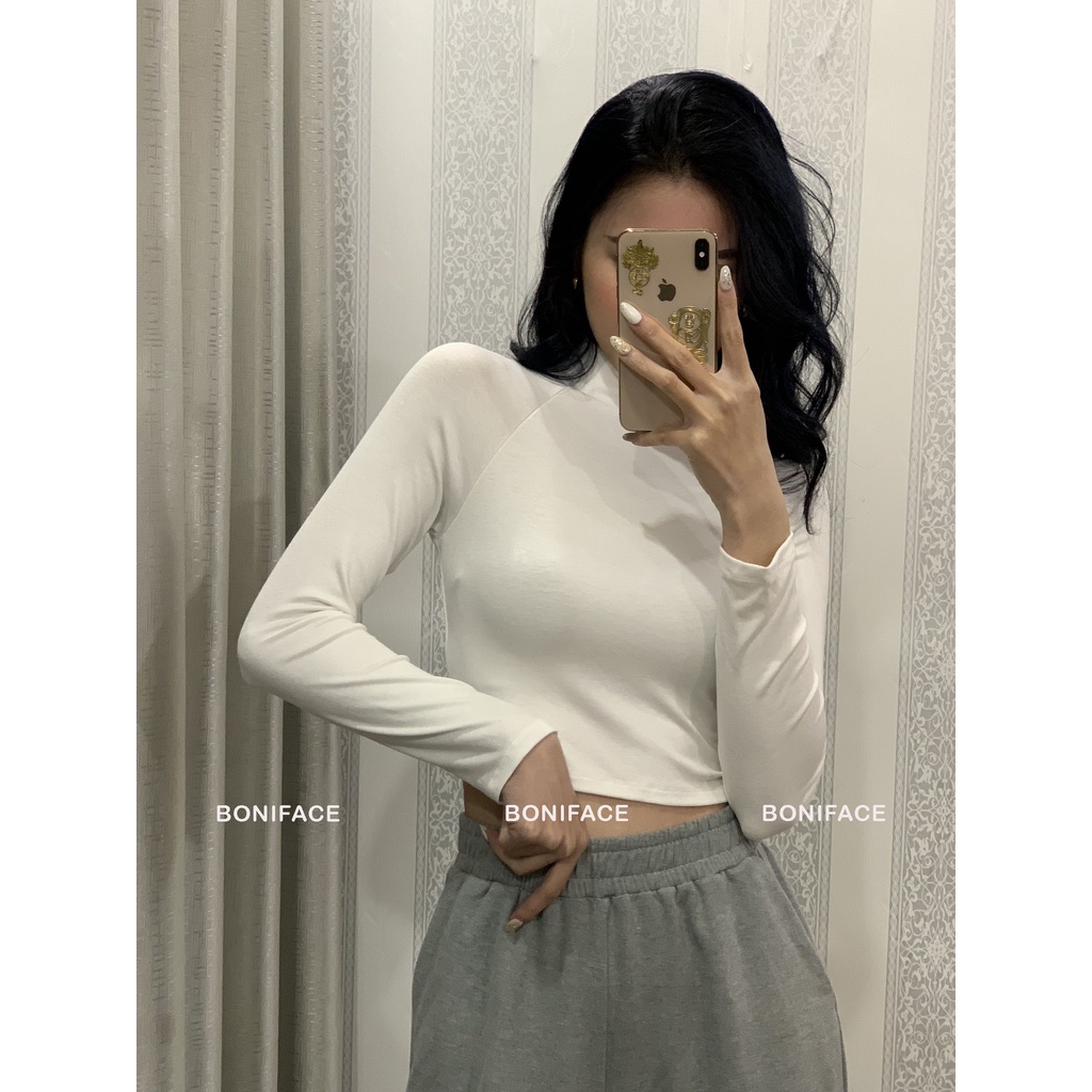 Áo croptop cổ lọ tay dài Boniface Áo thun dài tay cổ lọ chất cotton