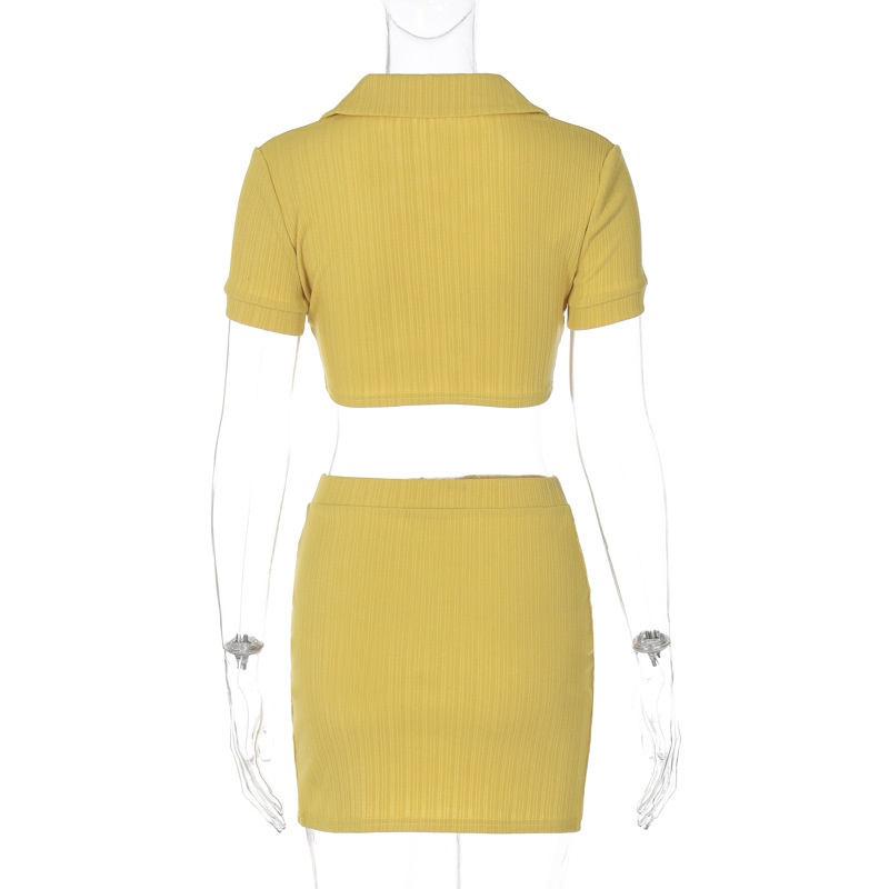 Set Áo Thun Ngắn Tay Cổ Polo Phối Chân Váy Lưng Cao Xẻ Tà Thời Trang Trẻ Trung Cho Nữ