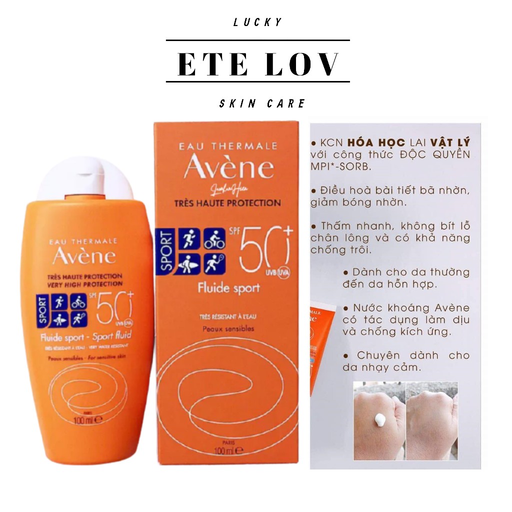 Kem chống nắng  AVÈNE Sort Fluid SPF50+, Kem chống nắng an toàn hiệu quả